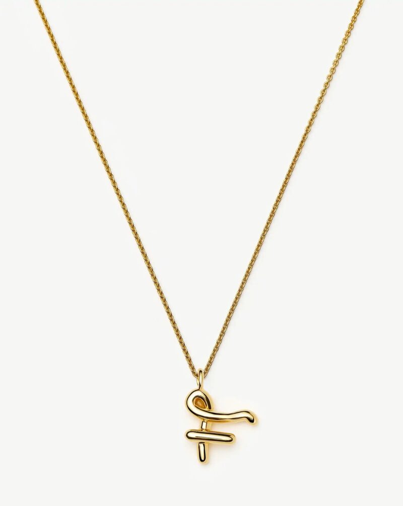 Curly Molten Initial Pendant Necklace - Initial F | 18ct Gold Vermeil