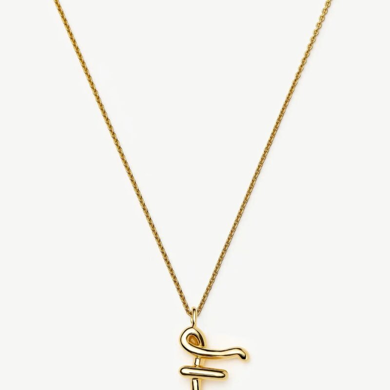 Curly Molten Initial Pendant Necklace - Initial F | 18ct Gold Vermeil