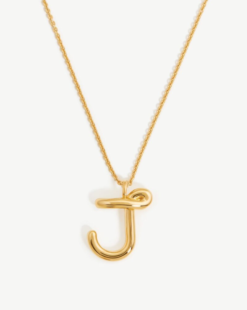 Curly Molten Initial Pendant Necklace - Initial J | 18ct Gold Vermeil