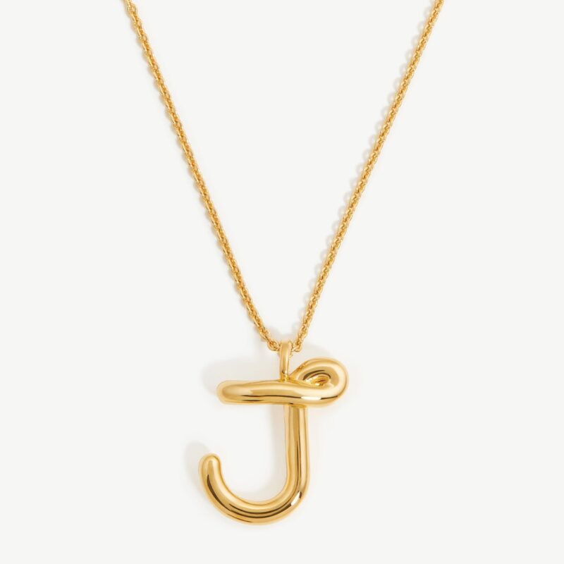 Curly Molten Initial Pendant Necklace - Initial J | 18ct Gold Vermeil