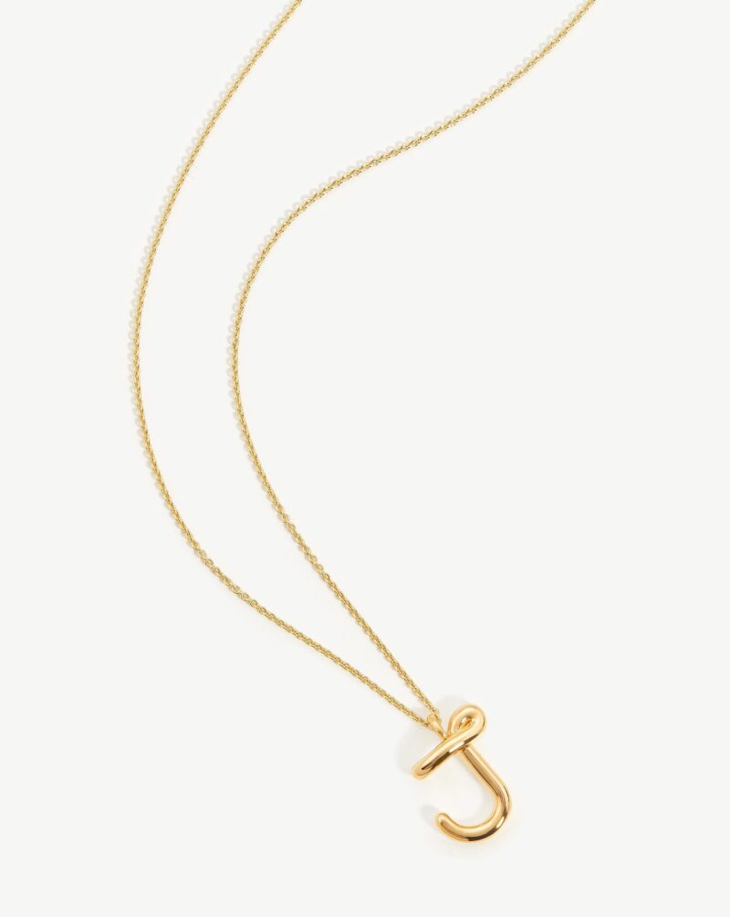 Curly Molten Initial Pendant Necklace - Initial J | 18ct Gold Vermeil
