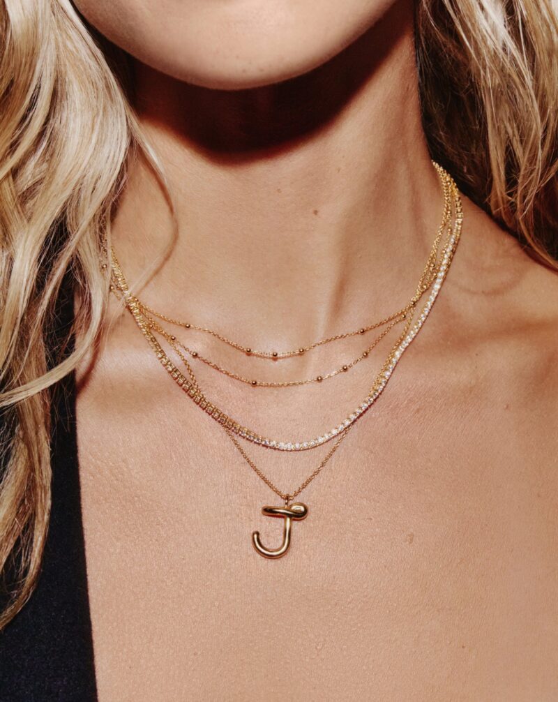 Curly Molten Initial Pendant Necklace - Initial J | 18ct Gold Vermeil
