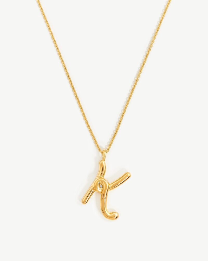 Curly Molten Initial Pendant Necklace - Initial K | 18ct Gold Vermeil