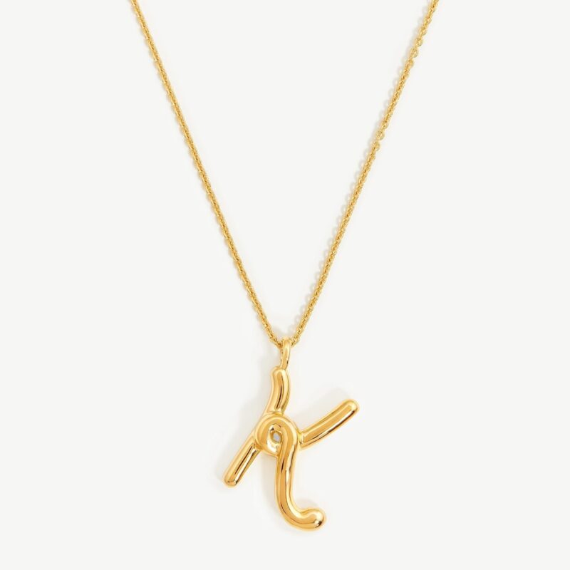 Curly Molten Initial Pendant Necklace - Initial K | 18ct Gold Vermeil