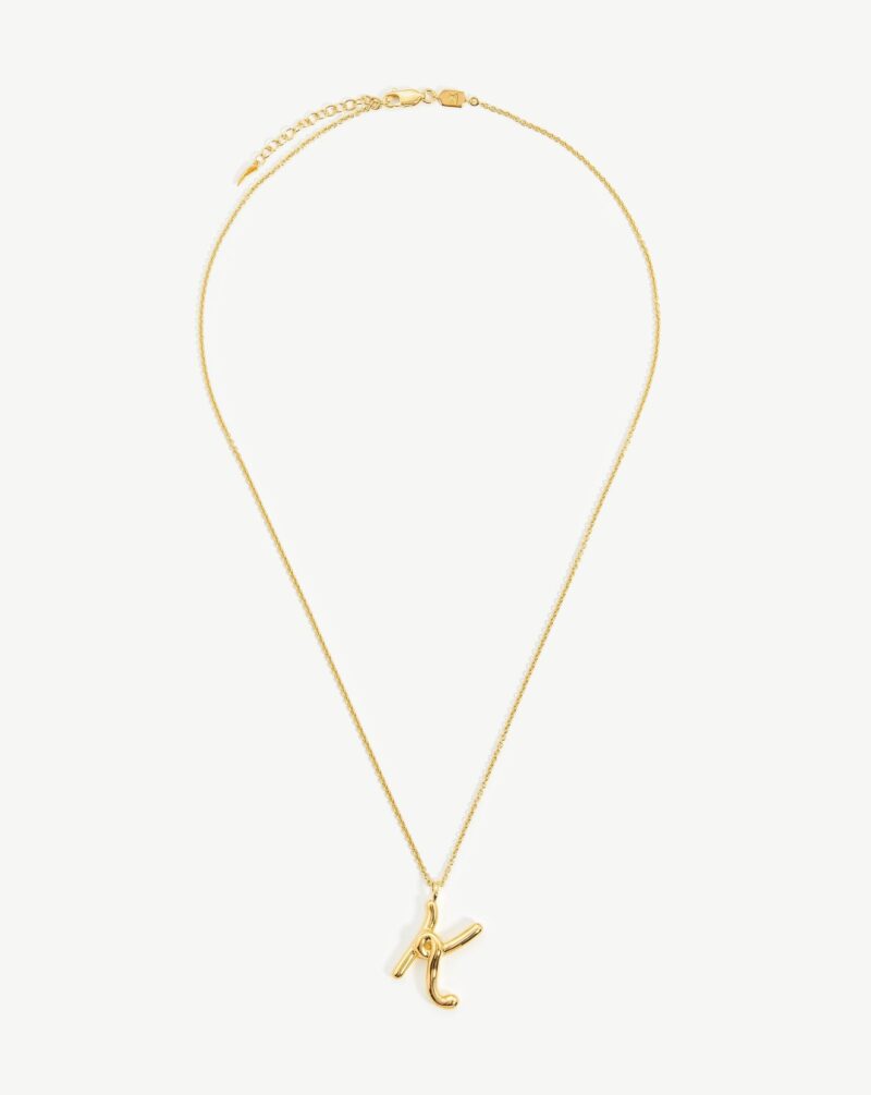 Curly Molten Initial Pendant Necklace - Initial K | 18ct Gold Vermeil