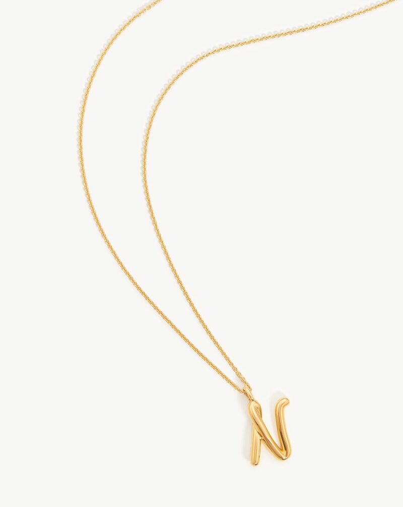 Curly Molten Initial Pendant Necklace - Initial N | 18ct Gold Vermeil