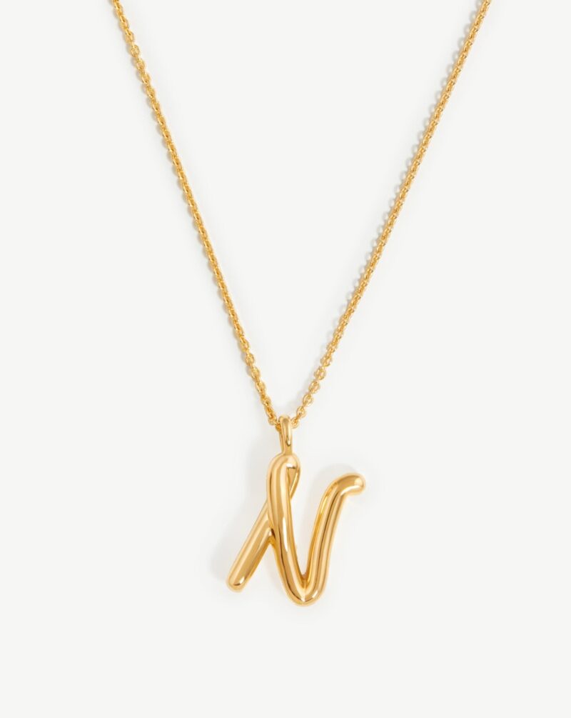 Curly Molten Initial Pendant Necklace - Initial N | 18ct Gold Vermeil