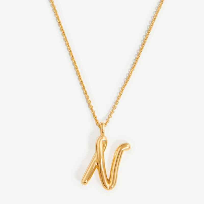 Curly Molten Initial Pendant Necklace - Initial N | 18ct Gold Vermeil