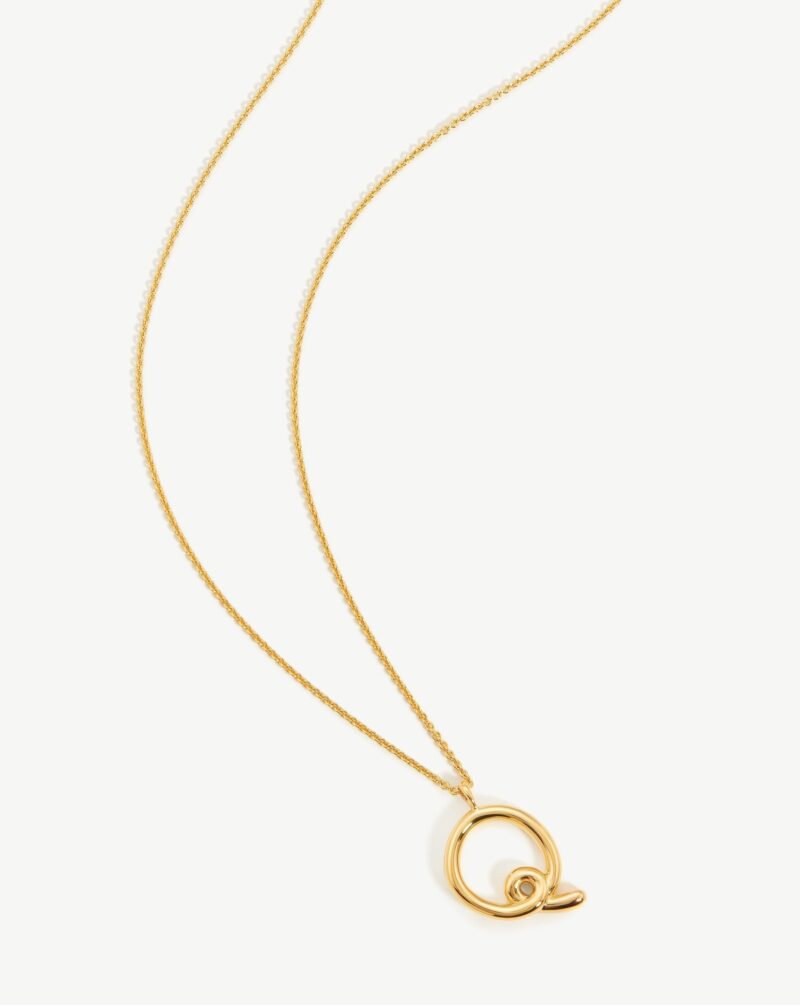Curly Molten Initial Pendant Necklace - Initial Q | 18ct Gold Vermeil