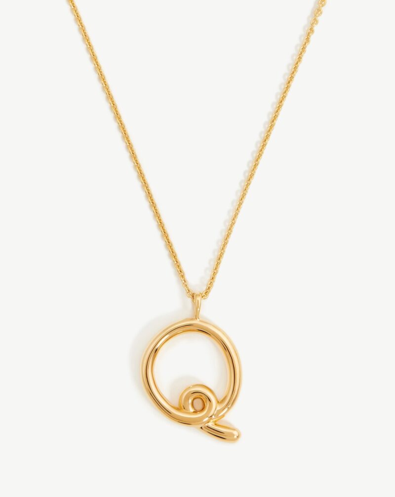 Curly Molten Initial Pendant Necklace - Initial Q | 18ct Gold Vermeil