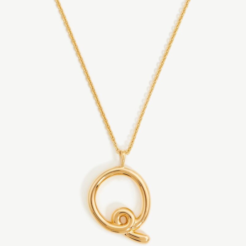 Curly Molten Initial Pendant Necklace - Initial Q | 18ct Gold Vermeil