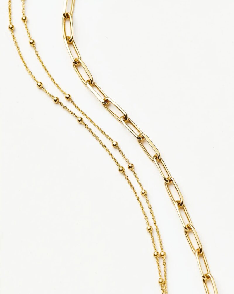 Double Chain & Mini Paperclip Bracelet Set | 18ct Gold Vermeil/18ct Gold Plated