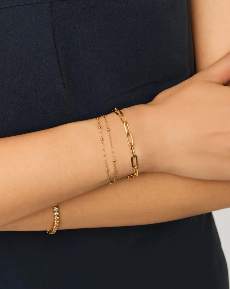 Double Chain & Mini Paperclip Bracelet Set | 18ct Gold Vermeil/18ct Gold Plated