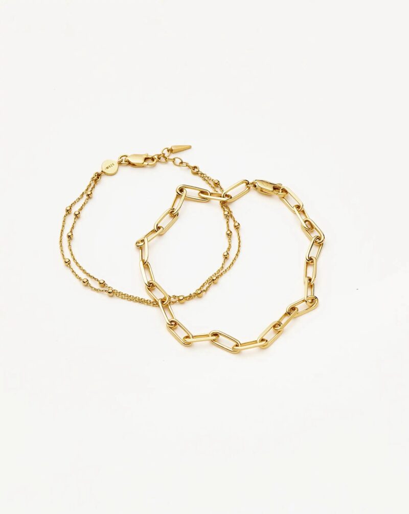 Double Chain & Mini Paperclip Bracelet Set | 18ct Gold Vermeil/18ct Gold Plated