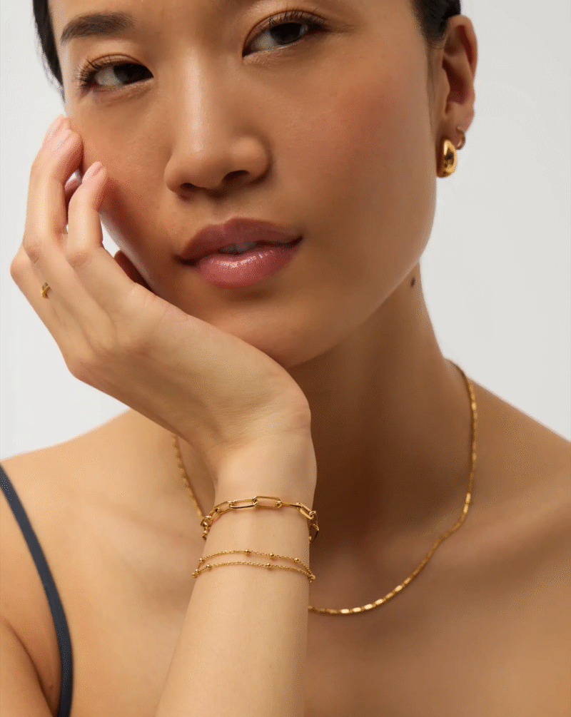 Double Chain & Mini Paperclip Bracelet Set | 18ct Gold Vermeil/18ct Gold Plated