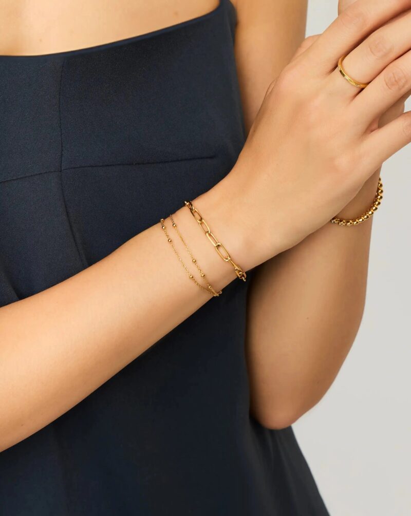 Double Chain & Mini Paperclip Bracelet Set | 18ct Gold Vermeil/18ct Gold Plated