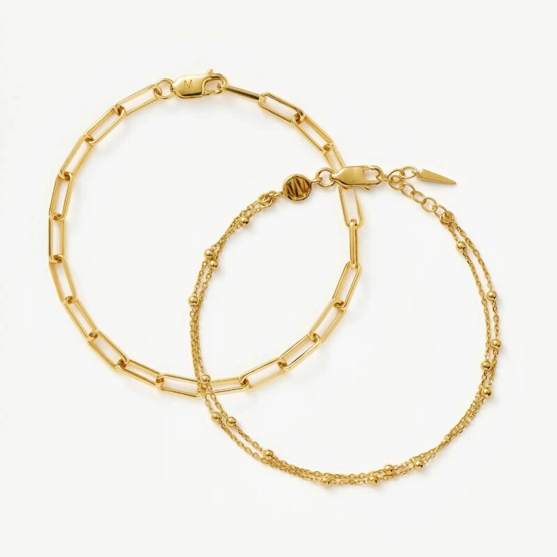Double Chain & Mini Paperclip Bracelet Set | 18ct Gold Vermeil/18ct Gold Plated