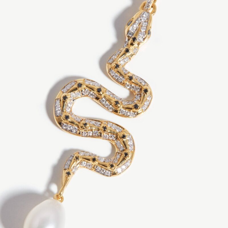 Harris Reed Fine Serpent Necklace | 14ct Solid Gold/Pearl & Diamond