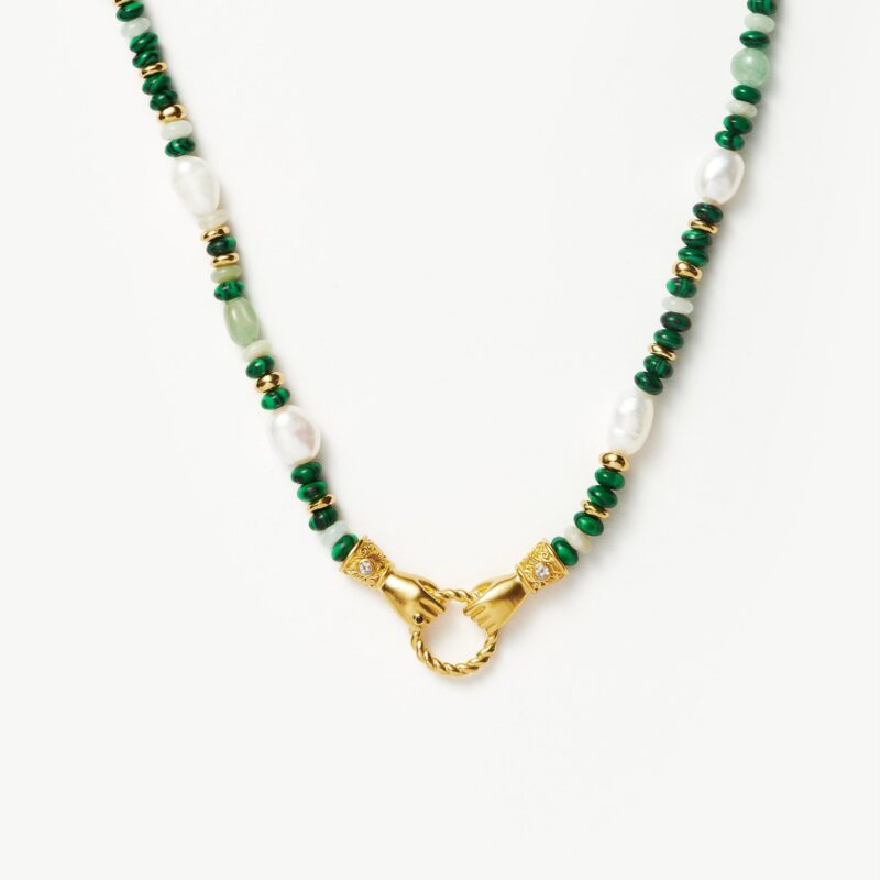 Harris Reed In Good Hands Beaded Gemstone Necklace | 18ct Gold Plated/Multi Green Gemstone & Pearl