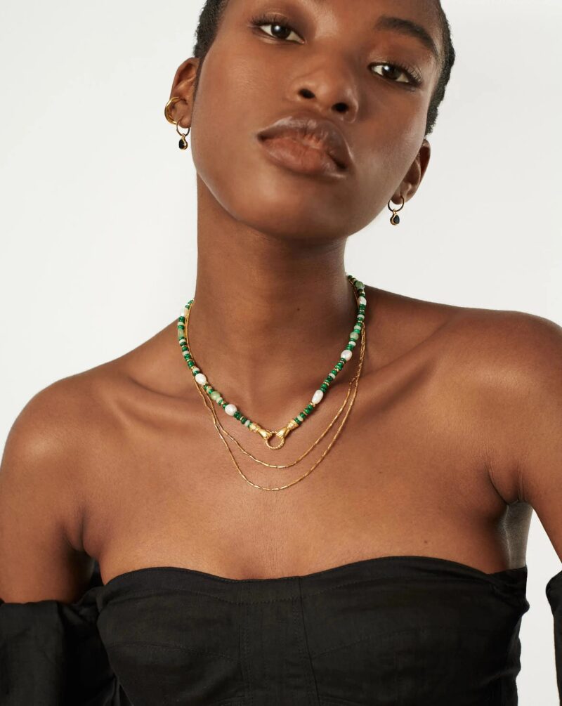 Harris Reed In Good Hands Beaded Gemstone Necklace | 18ct Gold Plated/Multi Green Gemstone & Pearl