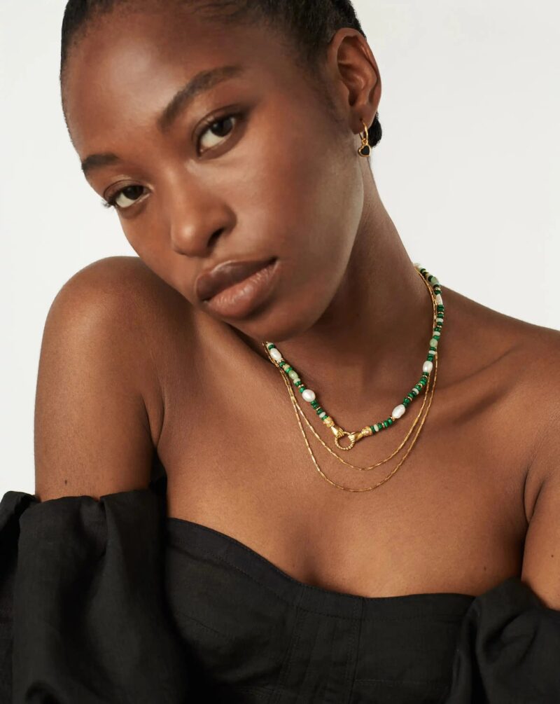 Harris Reed In Good Hands Beaded Gemstone Necklace | 18ct Gold Plated/Multi Green Gemstone & Pearl