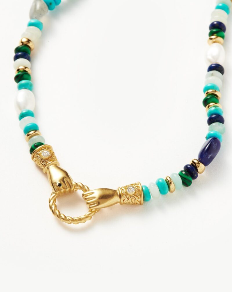 Harris Reed In Good Hands Beaded Gemstone Necklace | 18ct Gold Plated/Turquoise. Lapis & Pearl