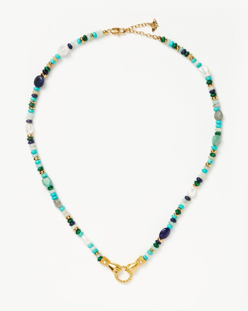 Harris Reed In Good Hands Beaded Gemstone Necklace | 18ct Gold Plated/Turquoise. Lapis & Pearl