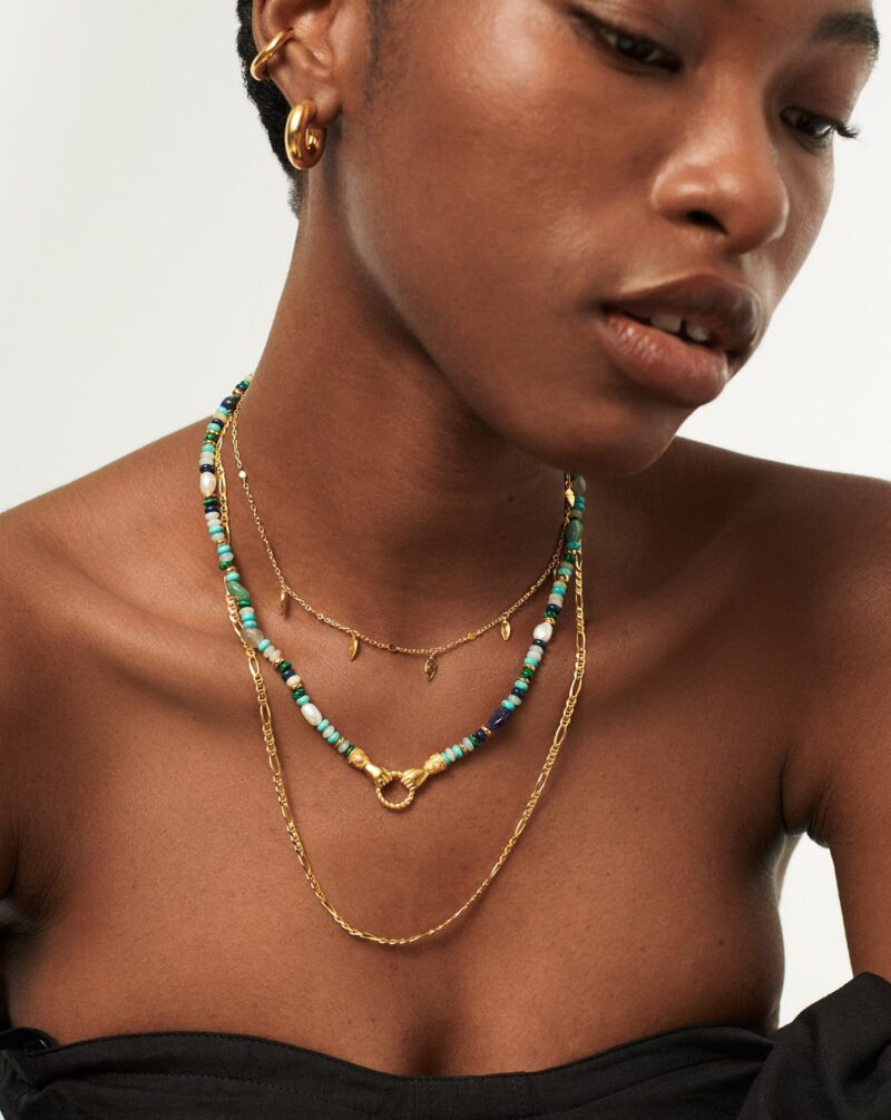 Harris Reed In Good Hands Beaded Gemstone Necklace | 18ct Gold Plated/Turquoise. Lapis & Pearl