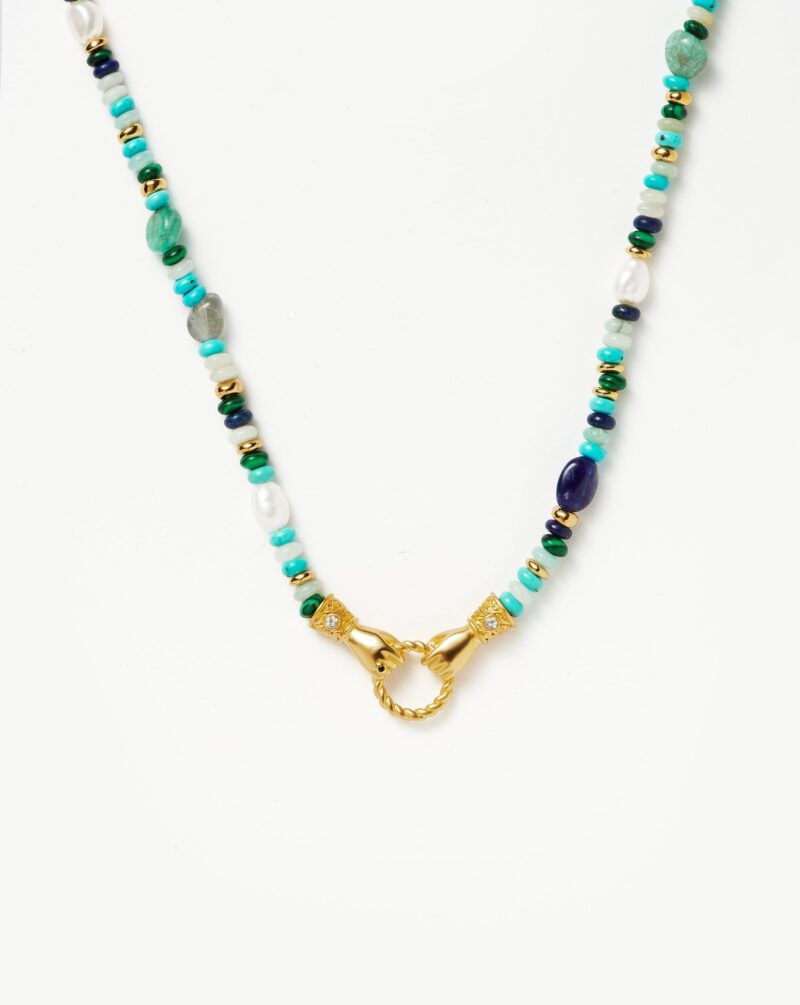 Harris Reed In Good Hands Beaded Gemstone Necklace | 18ct Gold Plated/Turquoise. Lapis & Pearl