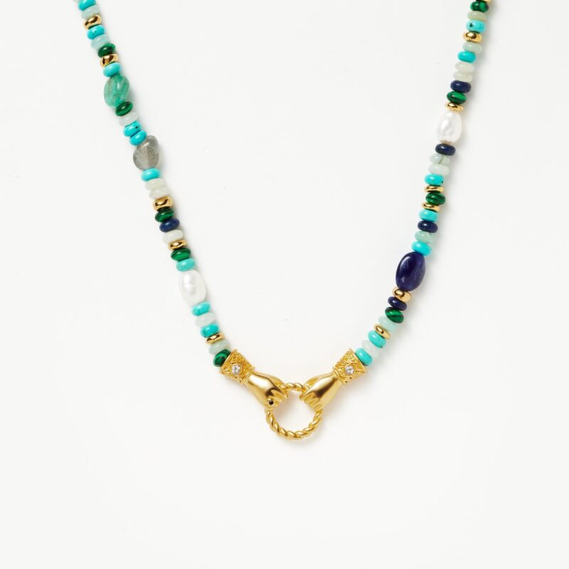 Harris Reed In Good Hands Beaded Gemstone Necklace | 18ct Gold Plated/Turquoise. Lapis & Pearl