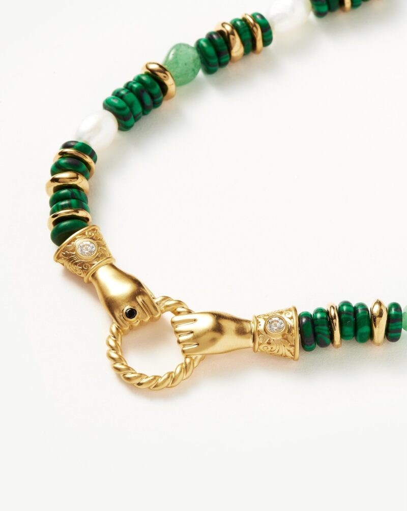 Harris Reed In Good Hands Chunky Beaded Gemstone Necklace | 18ct Gold Plated/Multi Green Gemstone & Pearl