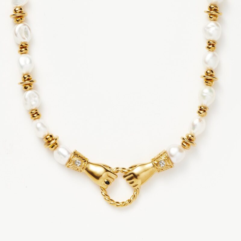 Harris Reed In Good Hands Chunky Beaded Gemstone Necklace | 18ct Gold Plated/Pearl