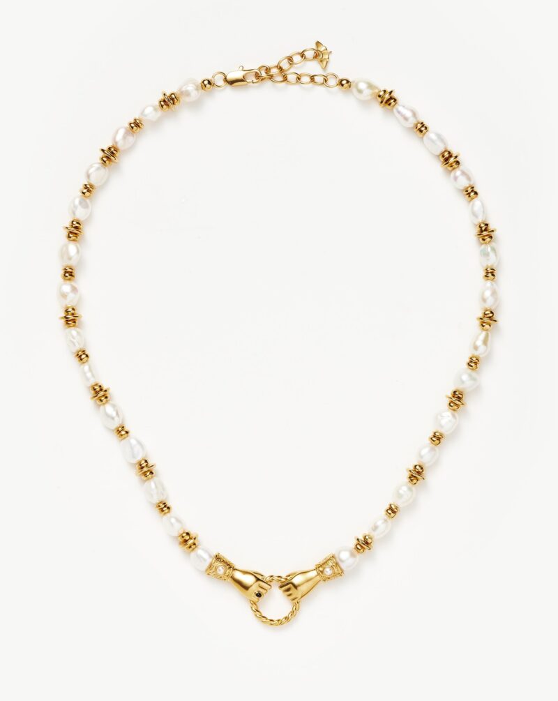 Harris Reed In Good Hands Chunky Beaded Gemstone Necklace | 18ct Gold Plated/Pearl