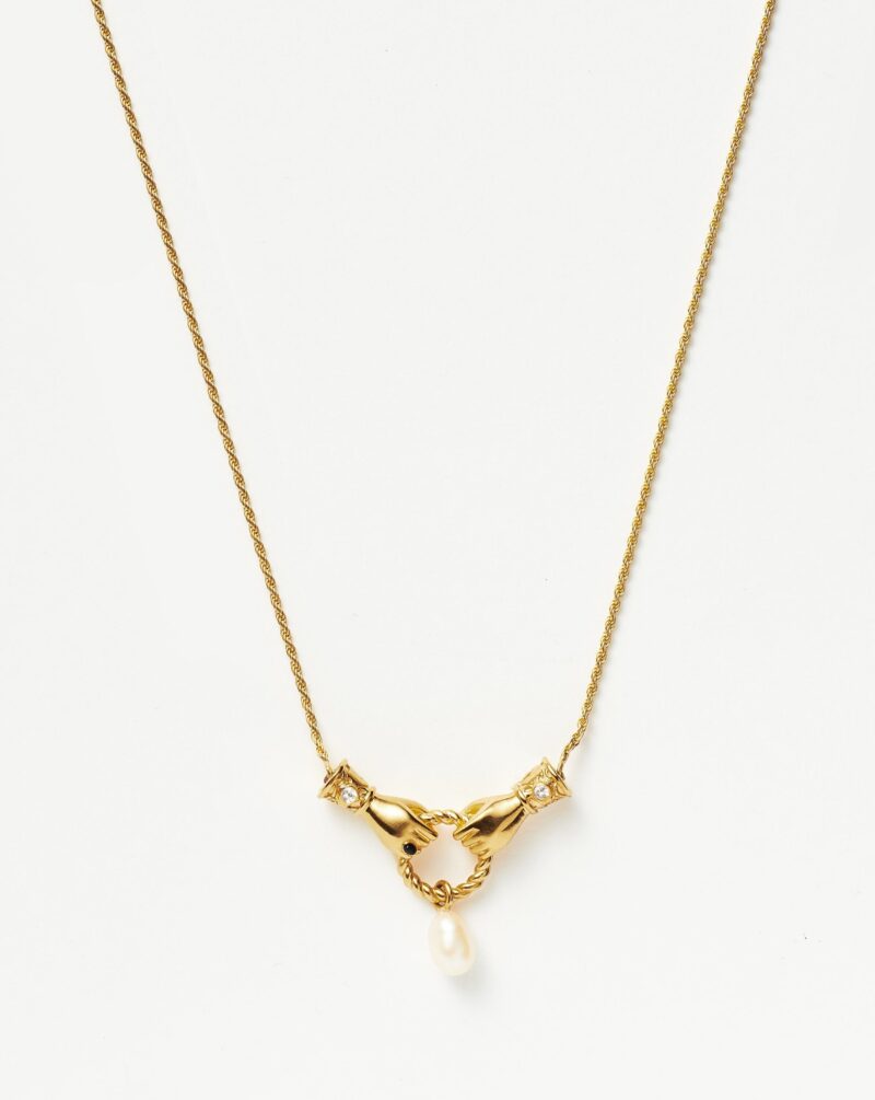 Harris Reed In Good Hands Drop Pendant Necklace | 18ct Gold Plated/Pearl & Black Onyx