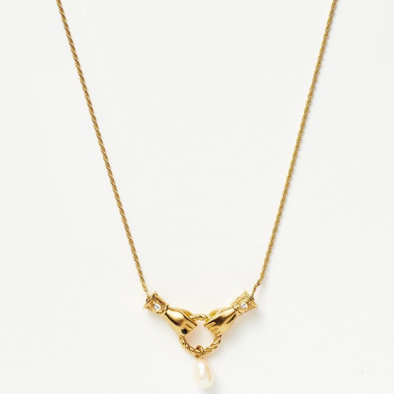 Harris Reed In Good Hands Drop Pendant Necklace | 18ct Gold Plated/Pearl & Black Onyx