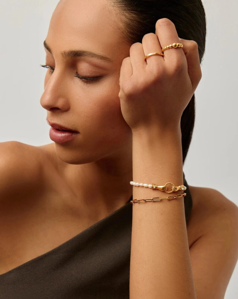 In Good Hands Pearl & Chain Bracelet Set | 18ct Gold Plated / Pearl & Black Onyx