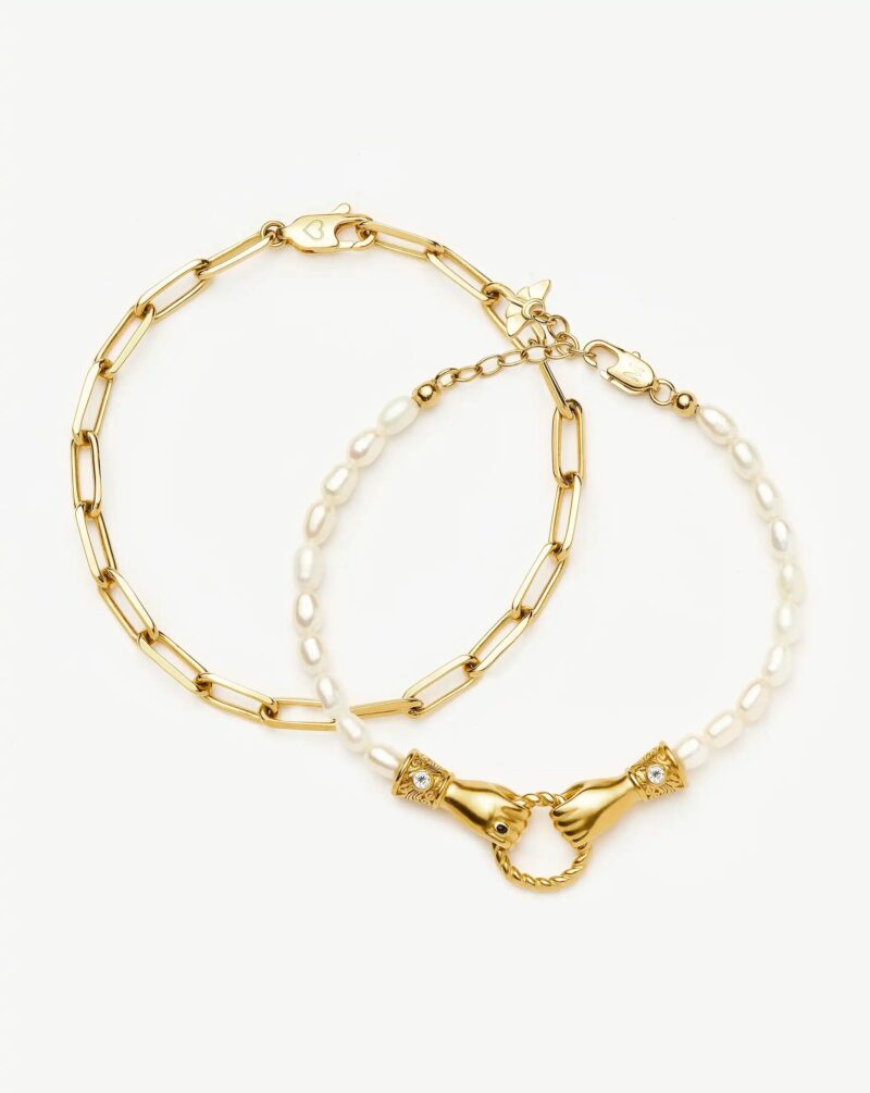 In Good Hands Pearl & Chain Bracelet Set | 18ct Gold Plated / Pearl & Black Onyx