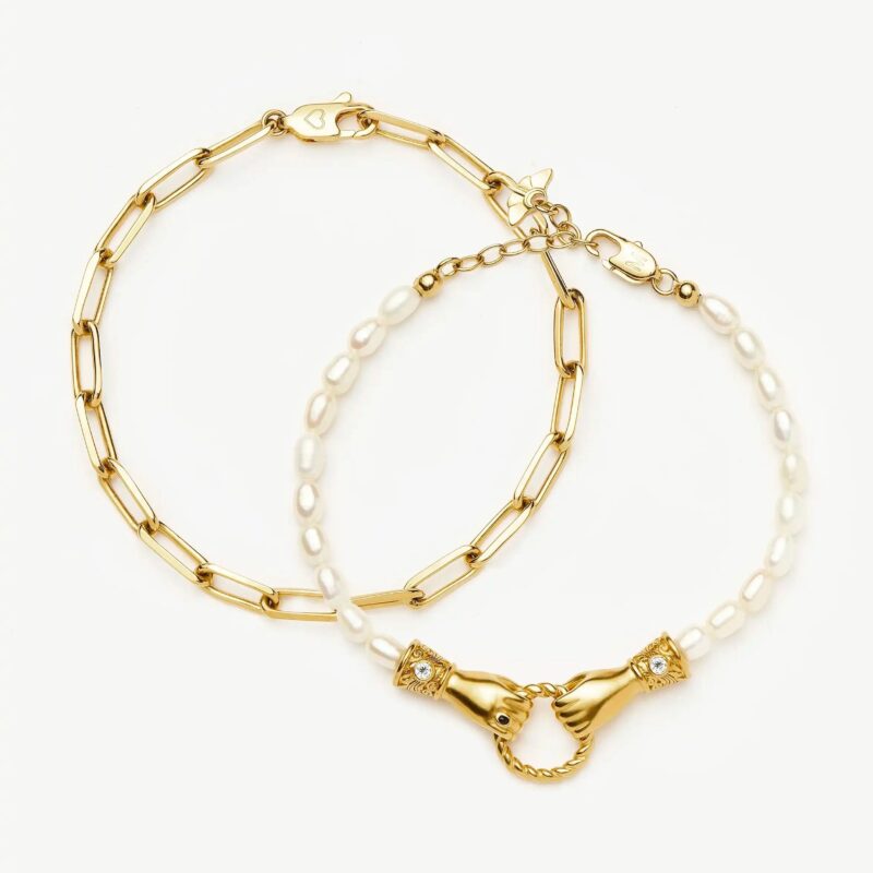 In Good Hands Pearl & Chain Bracelet Set | 18ct Gold Plated / Pearl & Black Onyx