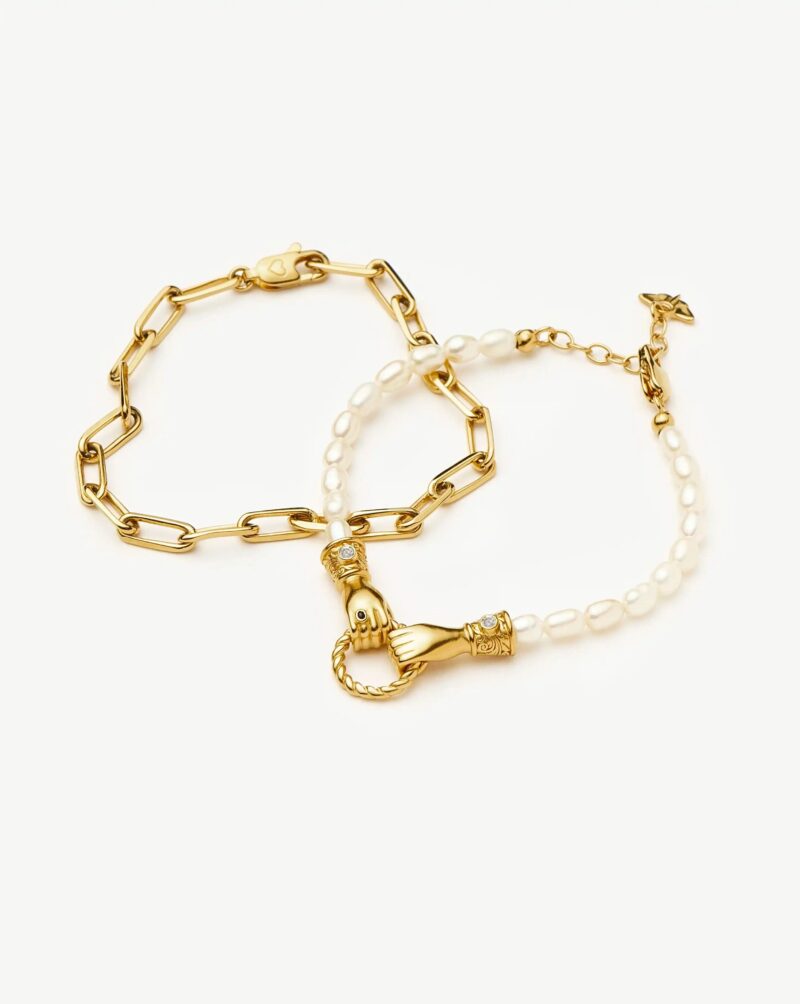 In Good Hands Pearl & Chain Bracelet Set | 18ct Gold Plated / Pearl & Black Onyx