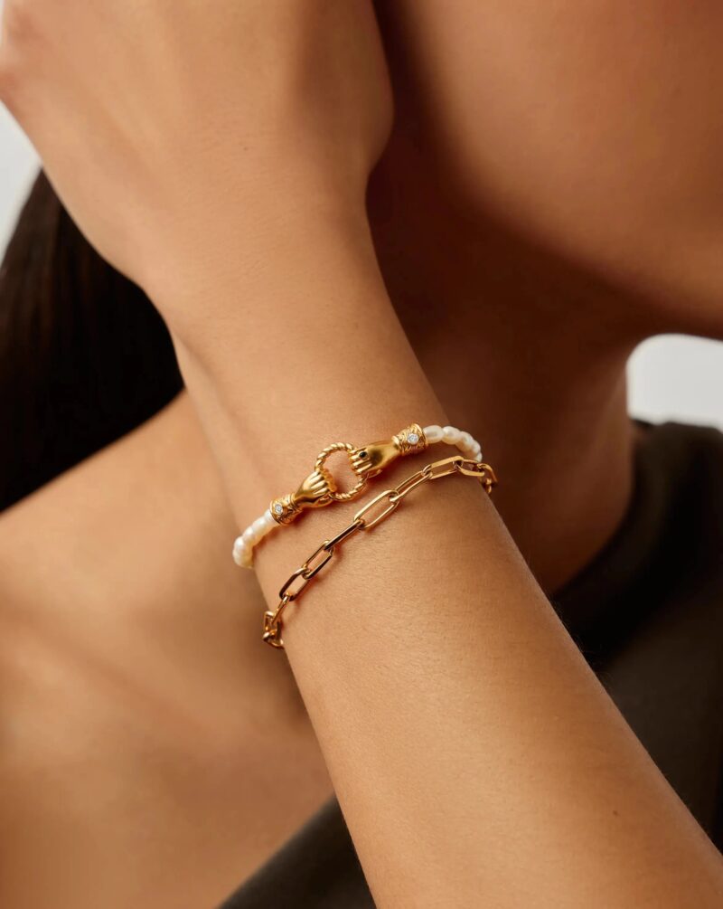 In Good Hands Pearl & Chain Bracelet Set | 18ct Gold Plated / Pearl & Black Onyx