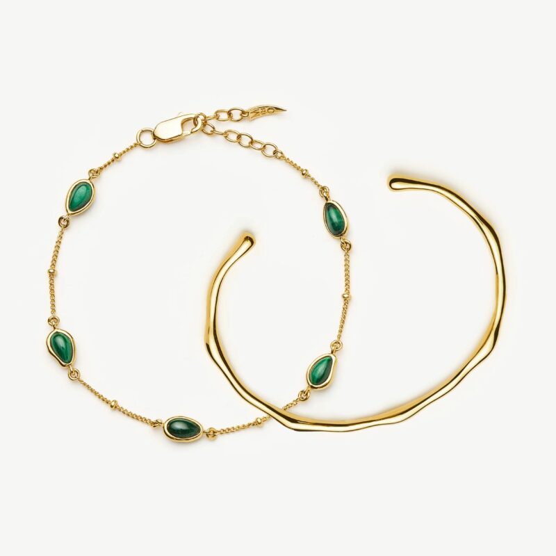 Magma Gemstone & Molten Cuff Bracelet Set | 18ct Gold Vermeil / 18ct Gold Plated