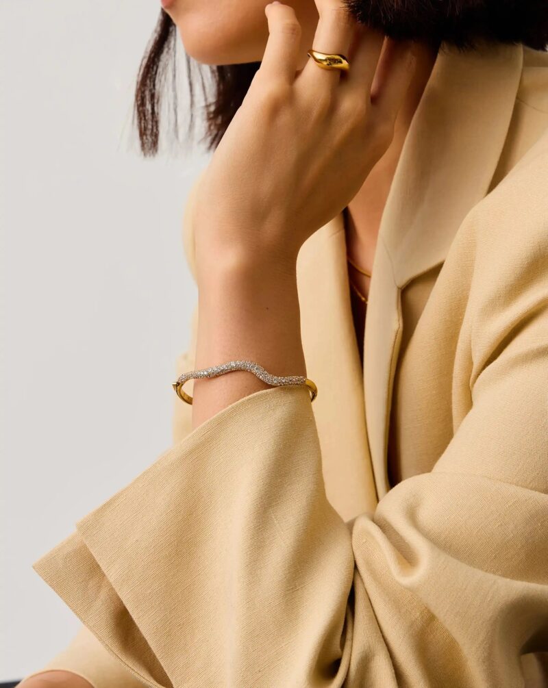 Molten Snow Ripple Hinged Bangle | 18ct Gold Plated/Cubic Zirconia