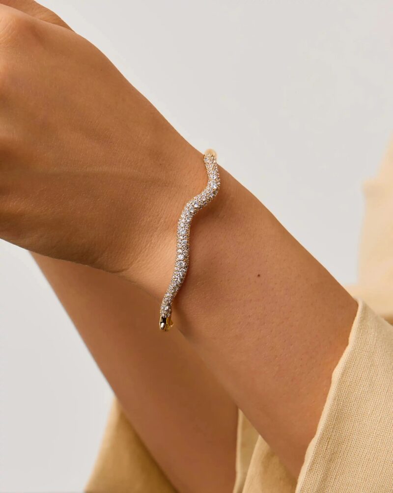 Molten Snow Ripple Hinged Bangle | 18ct Gold Plated/Cubic Zirconia