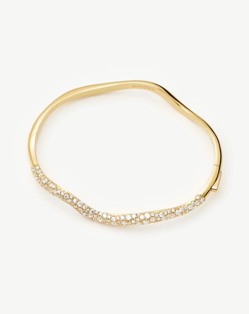 Molten Snow Ripple Hinged Bangle | 18ct Gold Plated/Cubic Zirconia