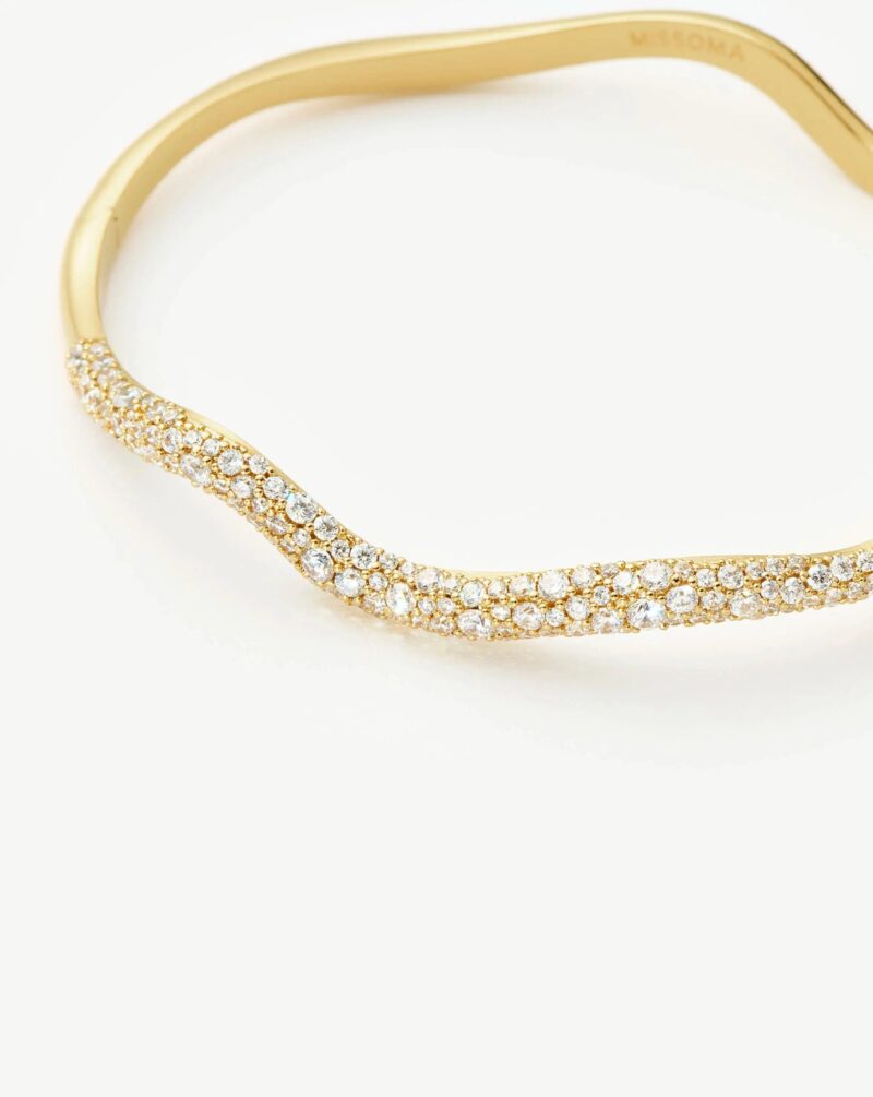 Molten Snow Ripple Hinged Bangle | 18ct Gold Plated/Cubic Zirconia