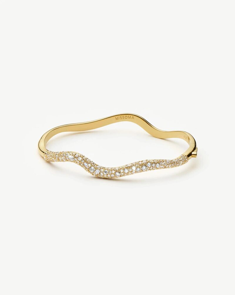 Molten Snow Ripple Hinged Bangle | 18ct Gold Plated/Cubic Zirconia