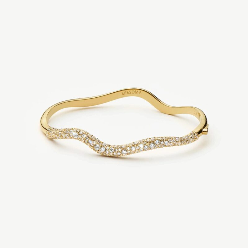 Molten Snow Ripple Hinged Bangle | 18ct Gold Plated/Cubic Zirconia