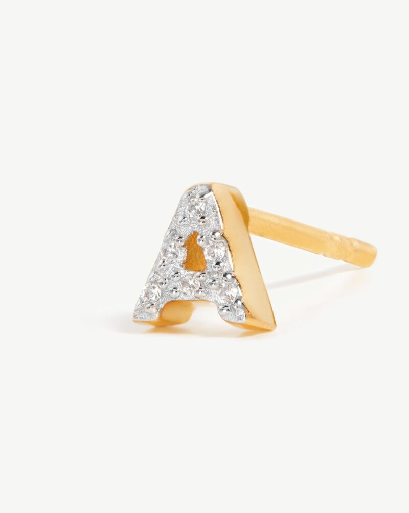 Pave Initial Single Stud Earring - Initial A | 18ct Gold Vermeil/Cubic Zirconia