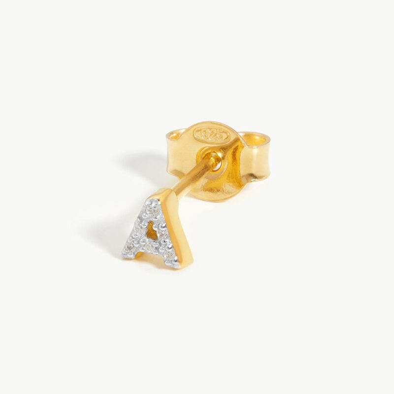 Pave Initial Single Stud Earring - Initial A | 18ct Gold Vermeil/Cubic Zirconia