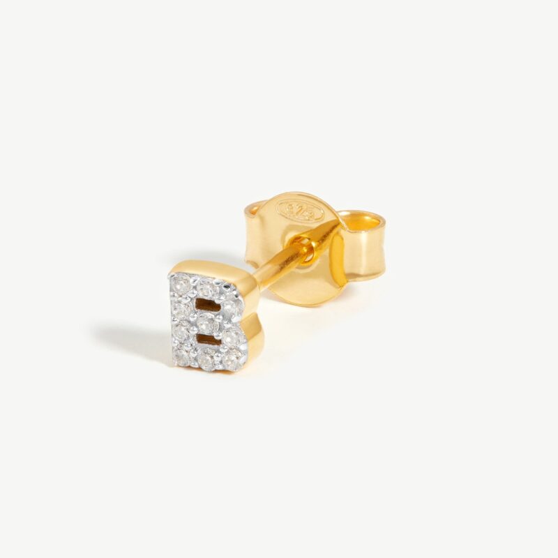 Pave Initial Single Stud Earring - Initial B | 18ct Gold Vermeil/Cubic Zirconia